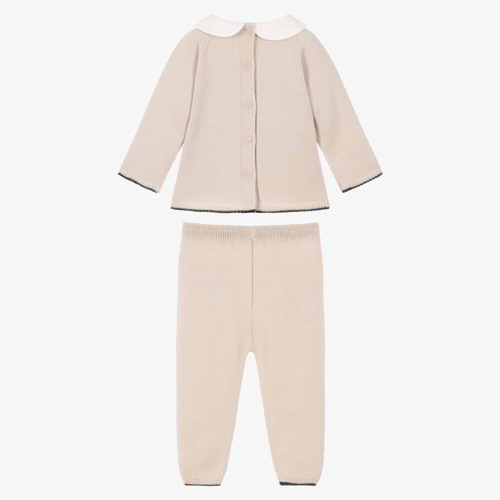Artesanía Granlei-Baby Boys Beige Knitted Trouser Set with Three Bears | Childrensalon