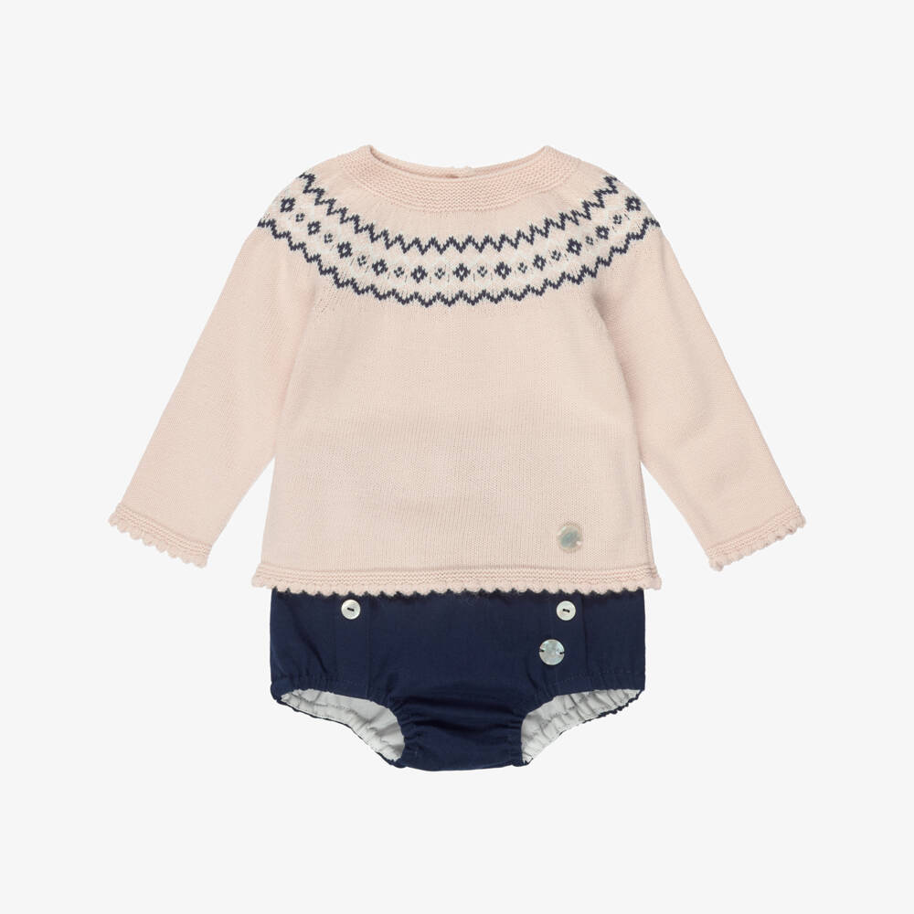 Artesanía Granlei-Baby Boys Beige & Navy Blue Shorts Set | Childrensalon
