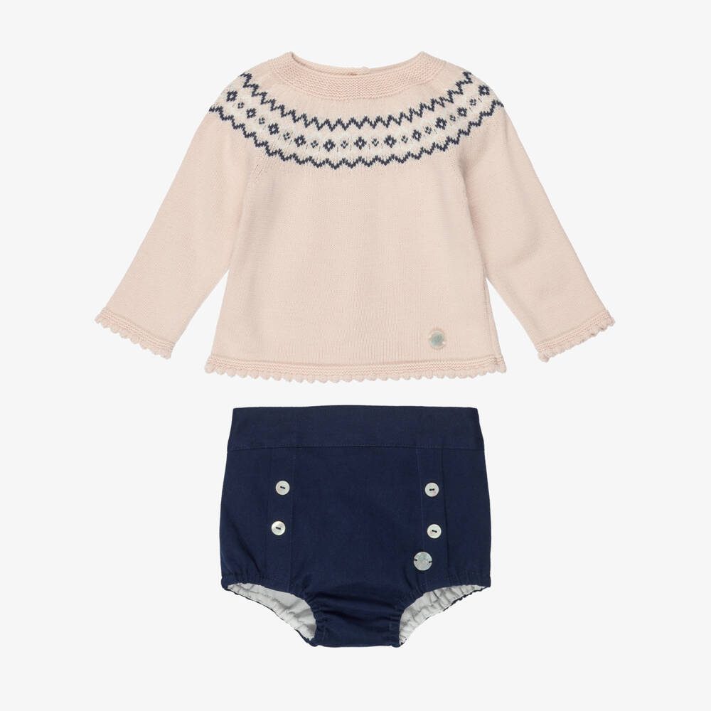 Artesanía Granlei-Baby Boys Beige & Navy Blue Shorts Set | Childrensalon
