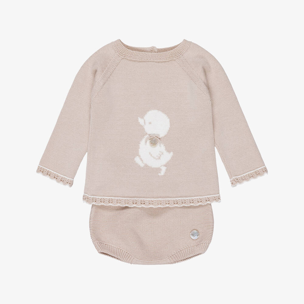 Artesanía Granlei-Baby Boys Beige Shorts Set with Duck Motif  | Childrensalon