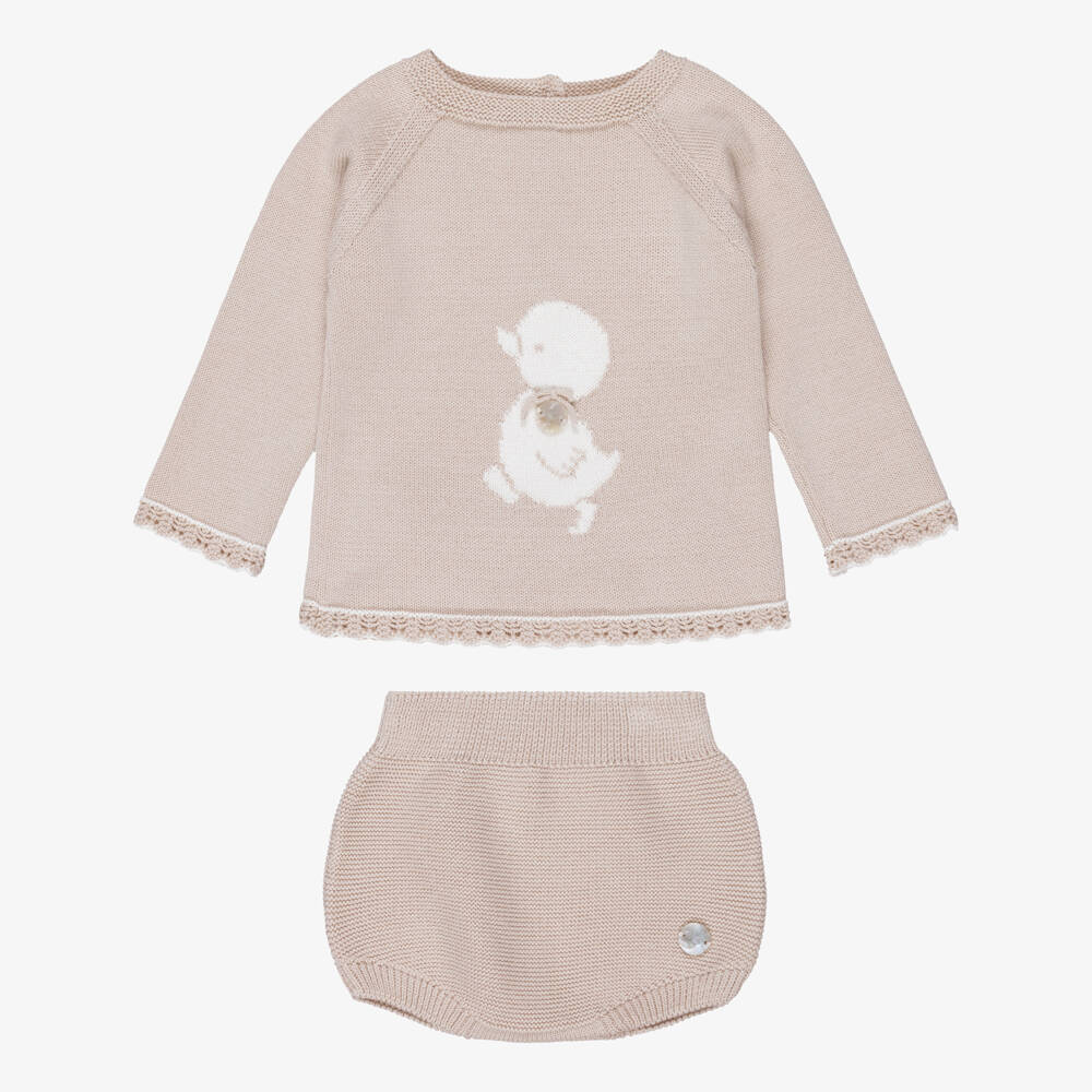 Artesanía Granlei-Baby Boys Beige Shorts Set with Duck Motif  | Childrensalon