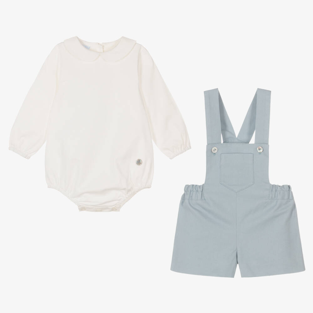 Artesanía Granlei-Baby Boys Blue Cotton Bodysuit & Dungaree Set | Childrensalon