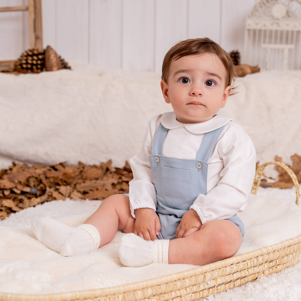 Artesanía Granlei-Baby Boys Blue Cotton Bodysuit & Dungaree Set | Childrensalon