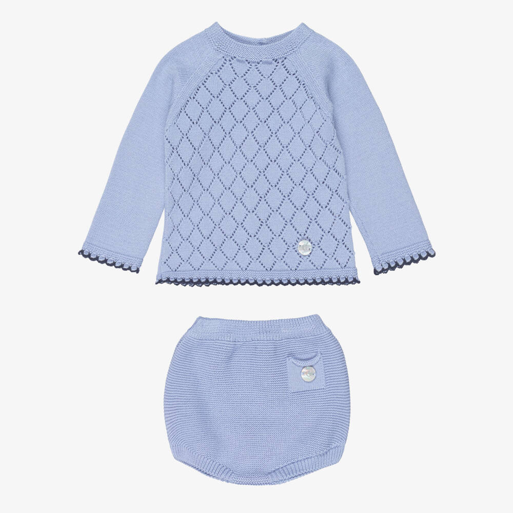 Artesanía Granlei-Baby Boys Blue Diamond Knit Shorts Set | Childrensalon