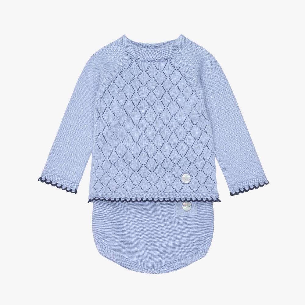 Artesanía Granlei-Baby Boys Blue Diamond Knit Shorts Set | Childrensalon