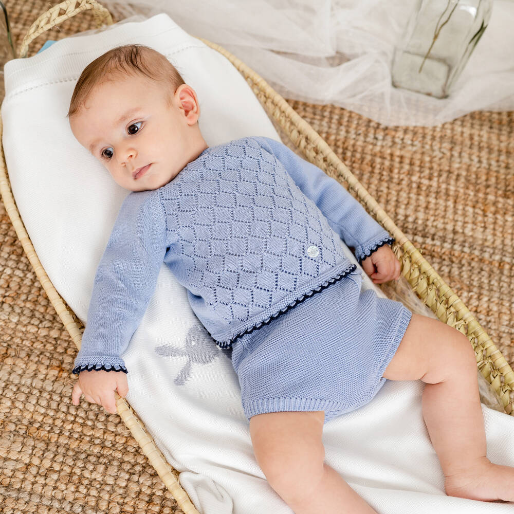 Artesanía Granlei-طقم شورت محبوك لون أزرق للأولاد الرضع | Childrensalon