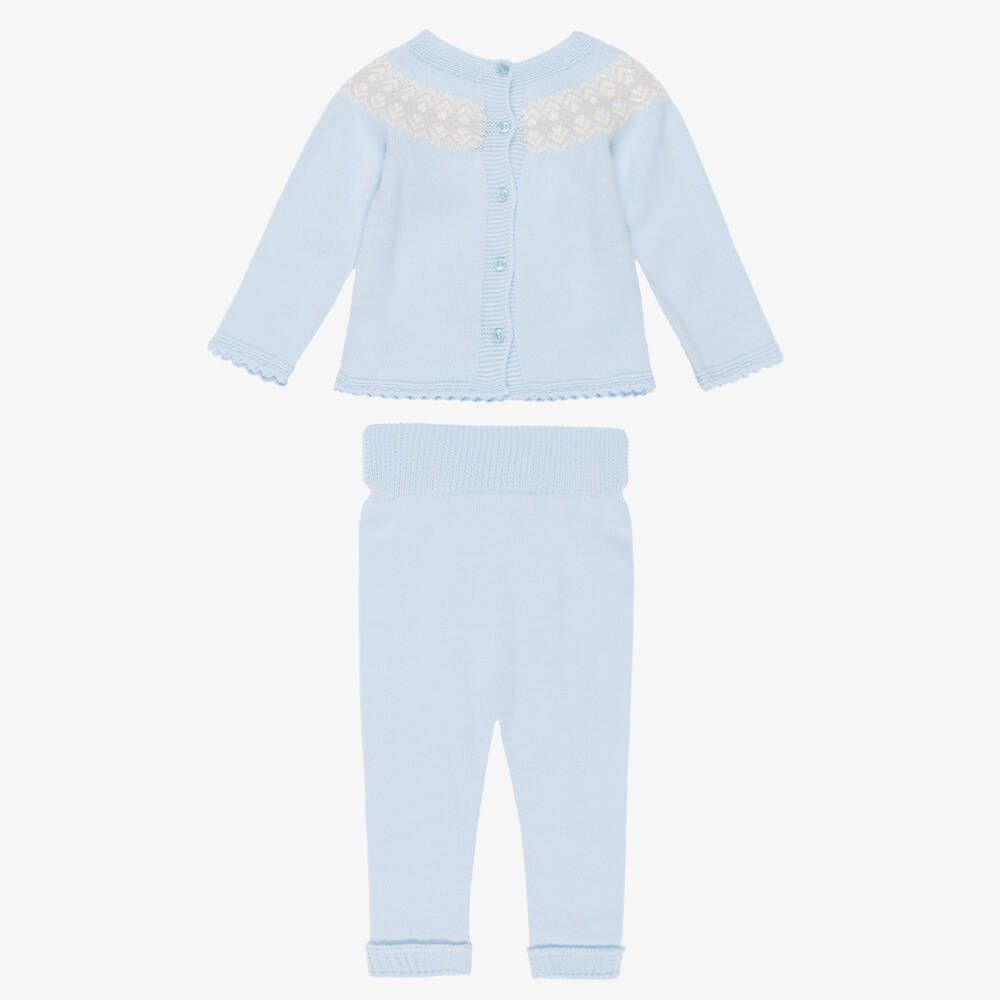 Artesanía Granlei-Baby Boys Blue Fair Isle Knitted Trouser Set | Childrensalon