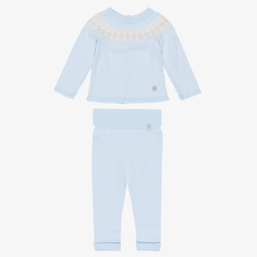 Artesanía Granlei-Baby Boys Blue Fair Isle Knitted Trouser Set | Childrensalon