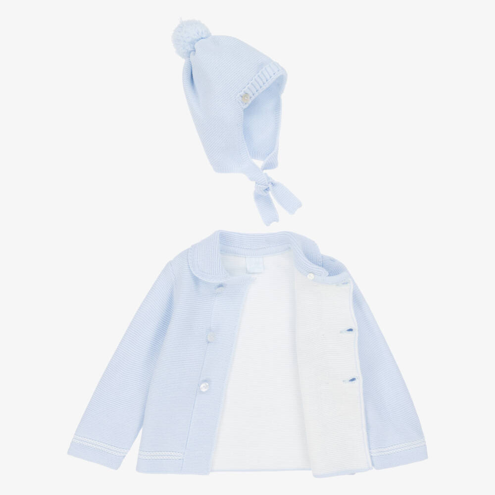 Artesanía Granlei-طقم جاكيت وقبعة محبوك لون أزرق للأولاد الرضع | Childrensalon