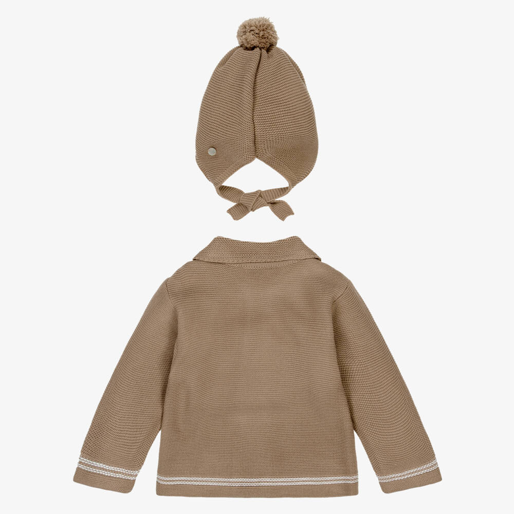 Artesanía Granlei-Baby Boys Brown Knitted Jacket & Hat Set | Childrensalon