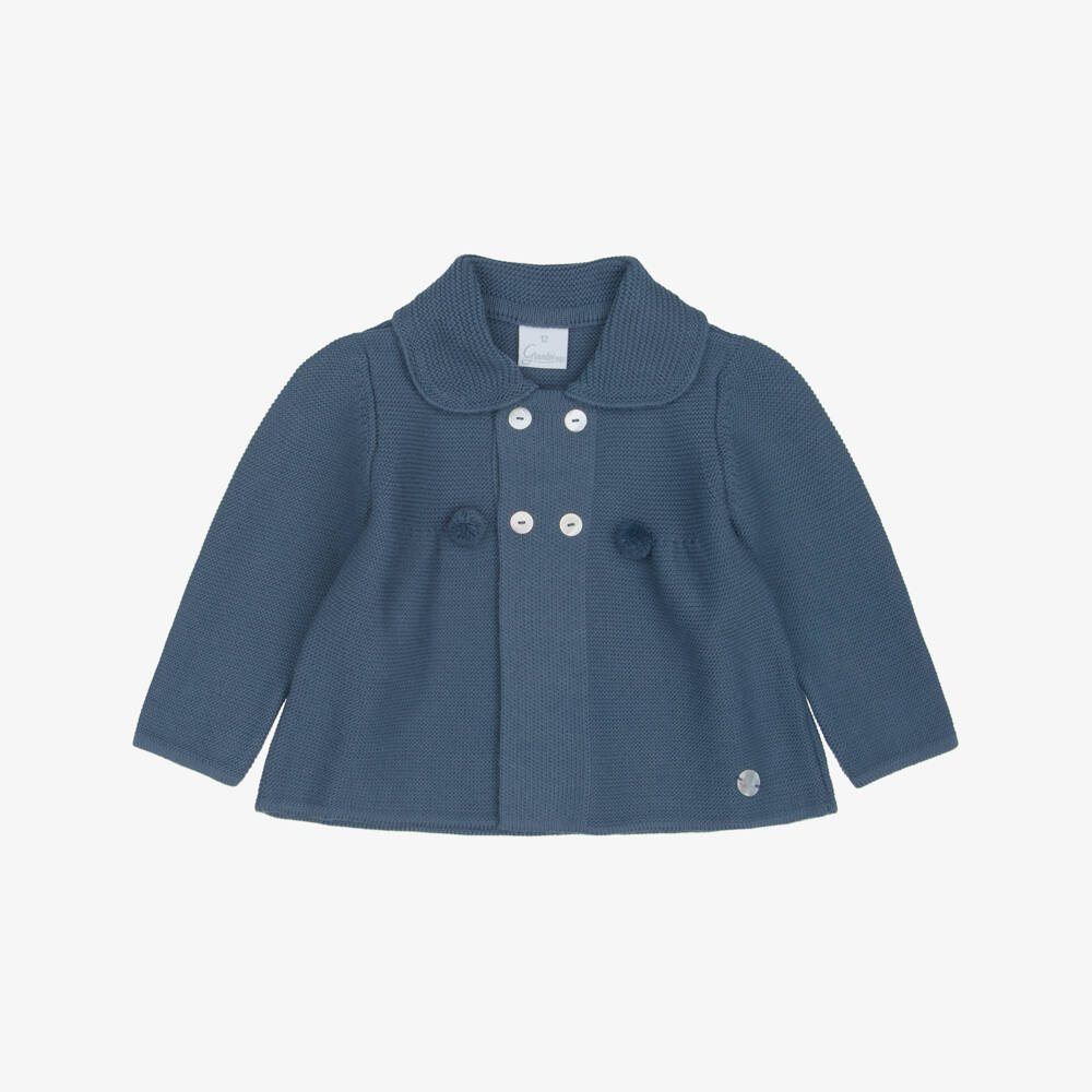 Artesanía Granlei-Baby Boys Dark Blue Knitted Coat & Hat Set | Childrensalon