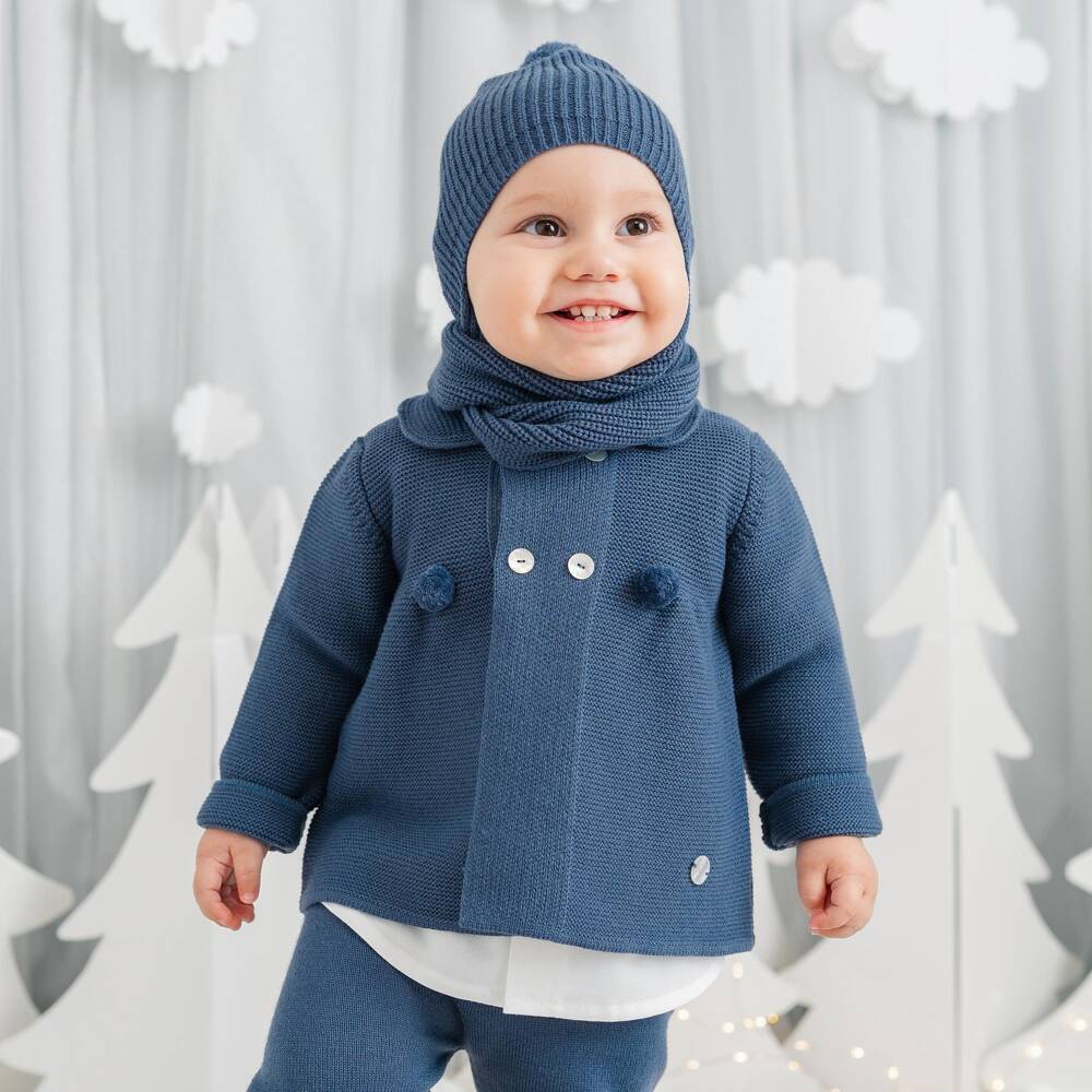 Artesanía Granlei-Baby Boys Dark Blue Knitted Coat & Hat Set | Childrensalon