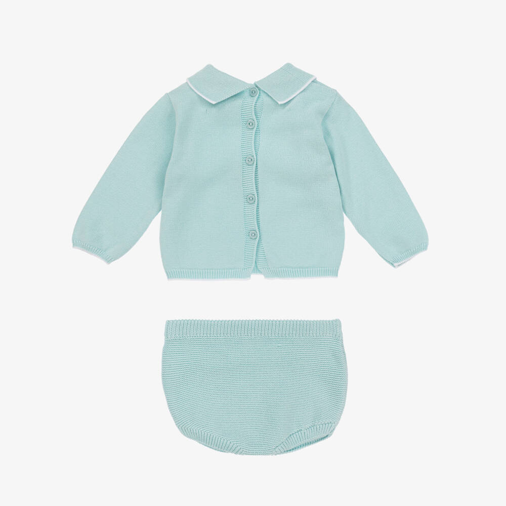 Artesanía Granlei-Baby Boys Green Cotton Knit Shorts Set | Childrensalon
