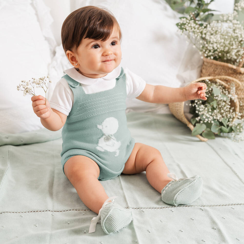Artesanía Granlei-طقم دانغري محبوك لون أخضر للأولاد الرضع | Childrensalon