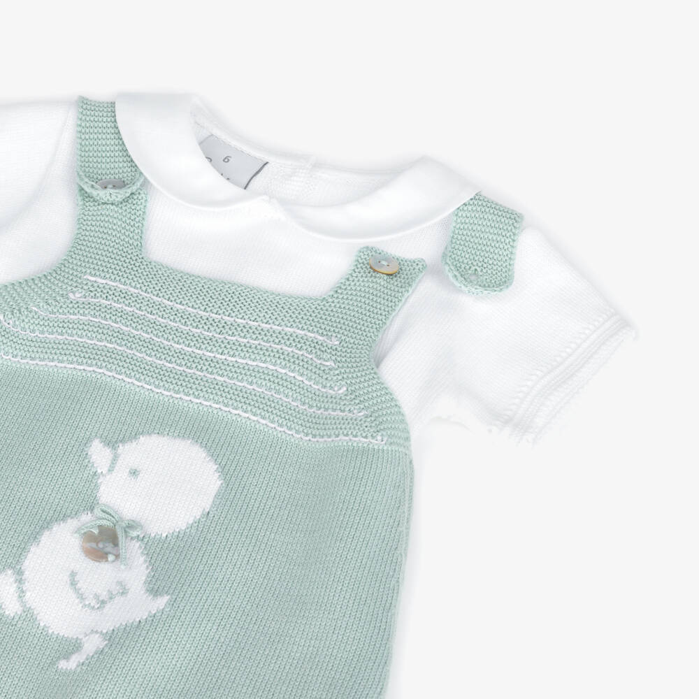 Artesanía Granlei-Baby Boys Green Duckling Knitted Babysuit Set | Childrensalon