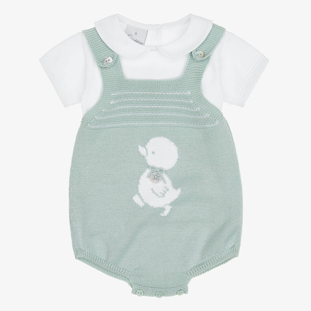 Artesanía Granlei-Baby Boys Green Duckling Knitted Babysuit Set | Childrensalon