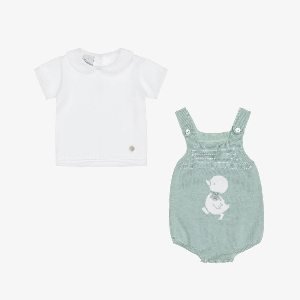 Artesanía Granlei-Baby Boys Green Duckling Knitted Babysuit Set | Childrensalon