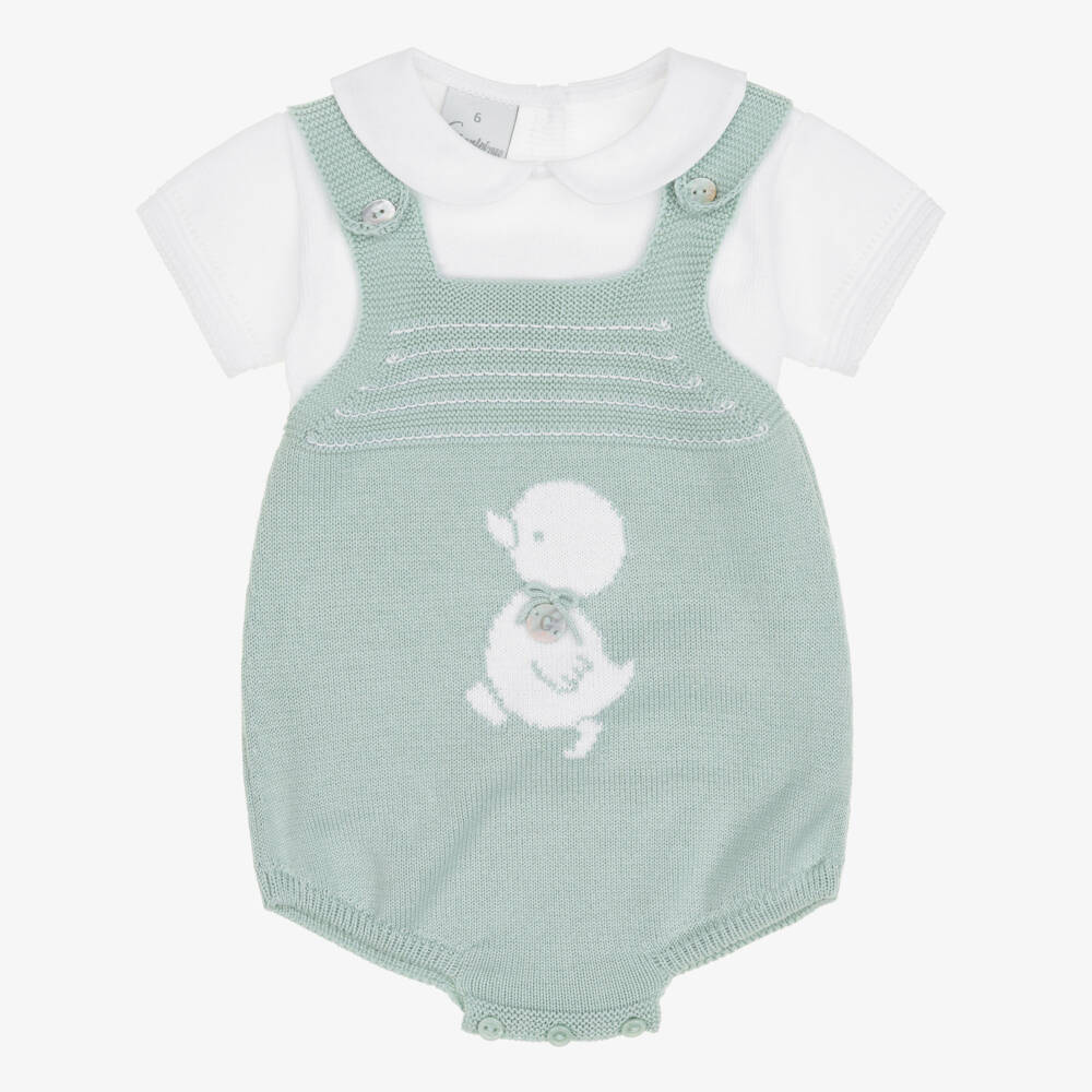 Artesanía Granlei-Baby Boys Green Duckling Knitted Babysuit Set | Childrensalon