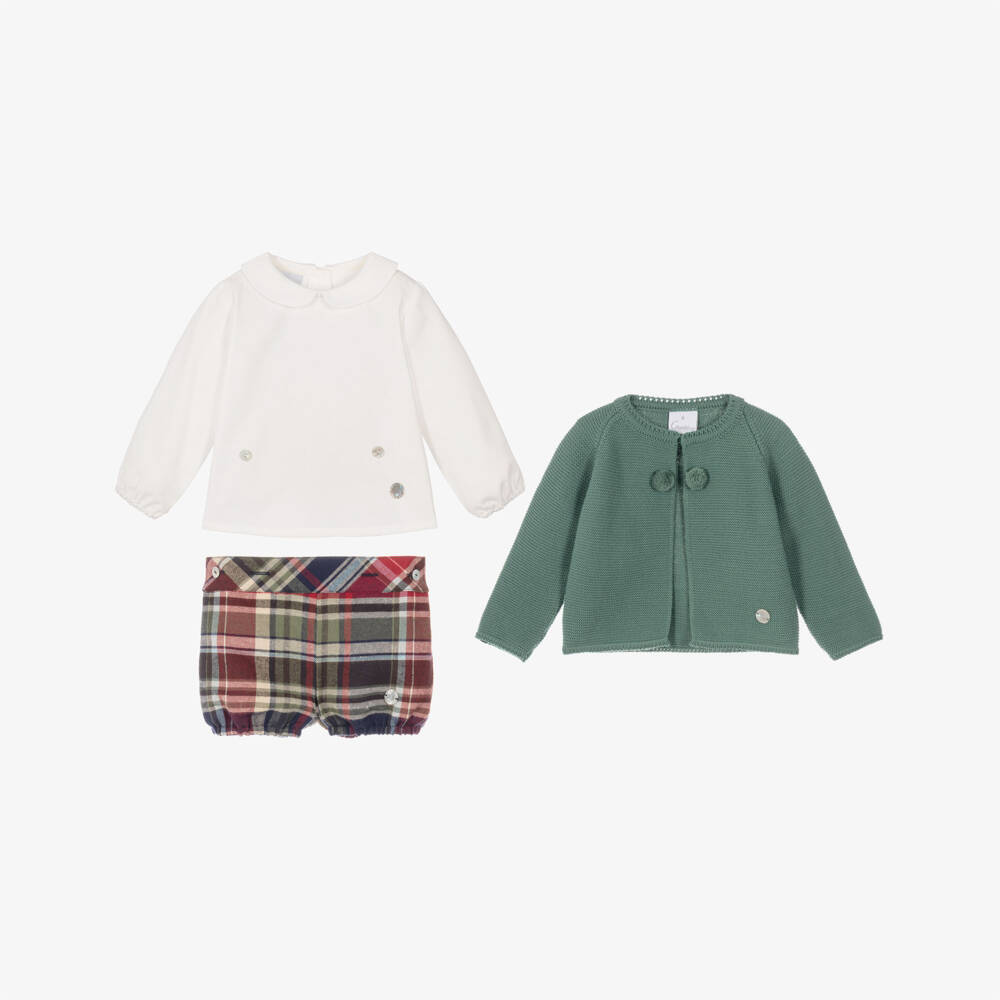 Artesanía Granlei-Baby Boys Green Tartan Check Buster Suit Set | Childrensalon