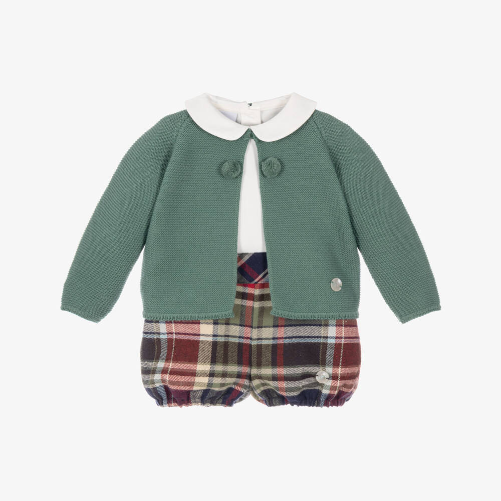 Artesanía Granlei-Baby Boys Green Tartan Check Buster Suit Set | Childrensalon