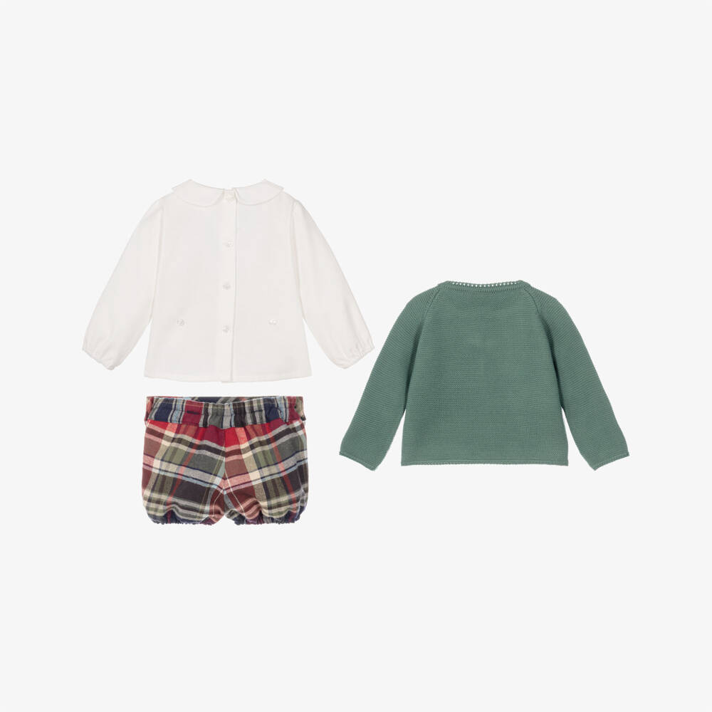 Artesanía Granlei-Baby Boys Green Tartan Check Buster Suit Set | Childrensalon
