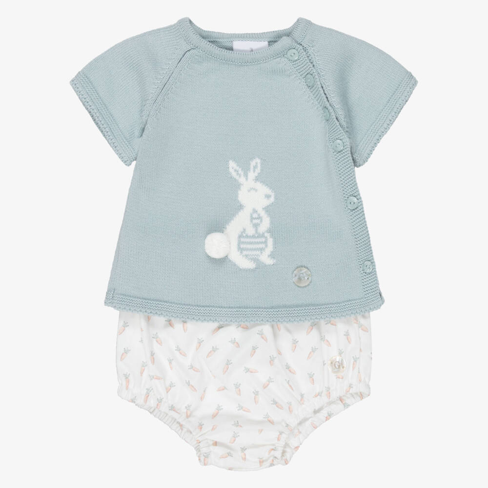 Artesanía Granlei-طقم شورت لون أخضر وأبيض للأولاد الرضع | Childrensalon