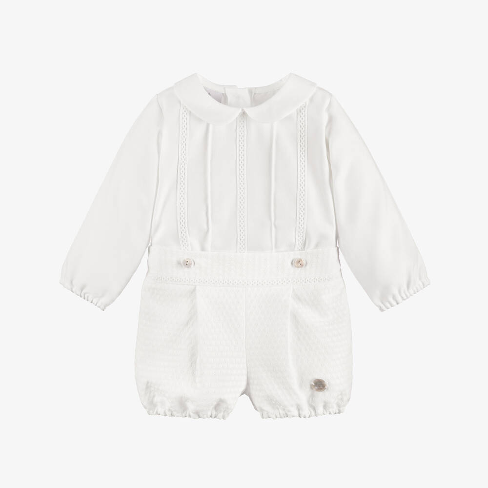 Artesanía Granlei-Baby Boys Ivory Buster Suit with Collar | Childrensalon