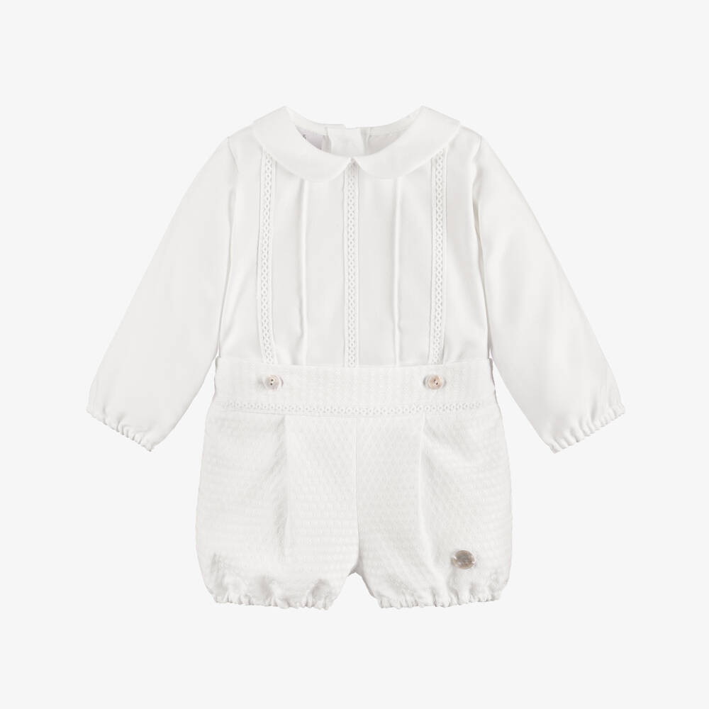 Artesanía Granlei-Baby Boys Ivory Buster Suit with Collar | Childrensalon