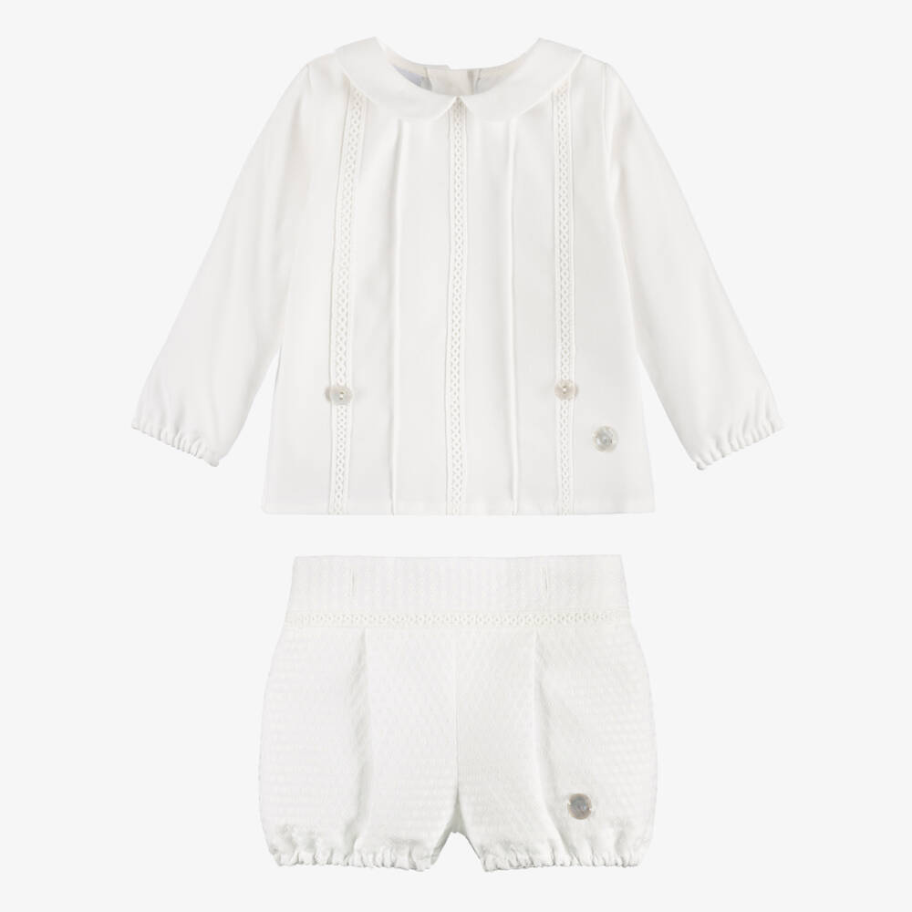 Artesanía Granlei-Baby Boys Ivory Buster Suit with Collar | Childrensalon