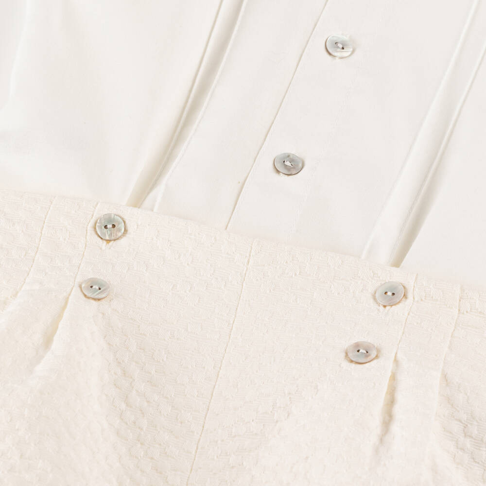 Artesanía Granlei-Baby Boys Ivory Buster Suit with Pintuck Detailing | Childrensalon
