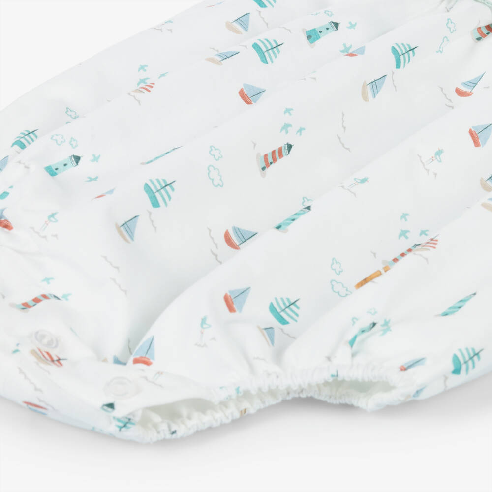 Artesanía Granlei-Baby Boys Ivory Cotton Shortie with Sailboat Print | Childrensalon