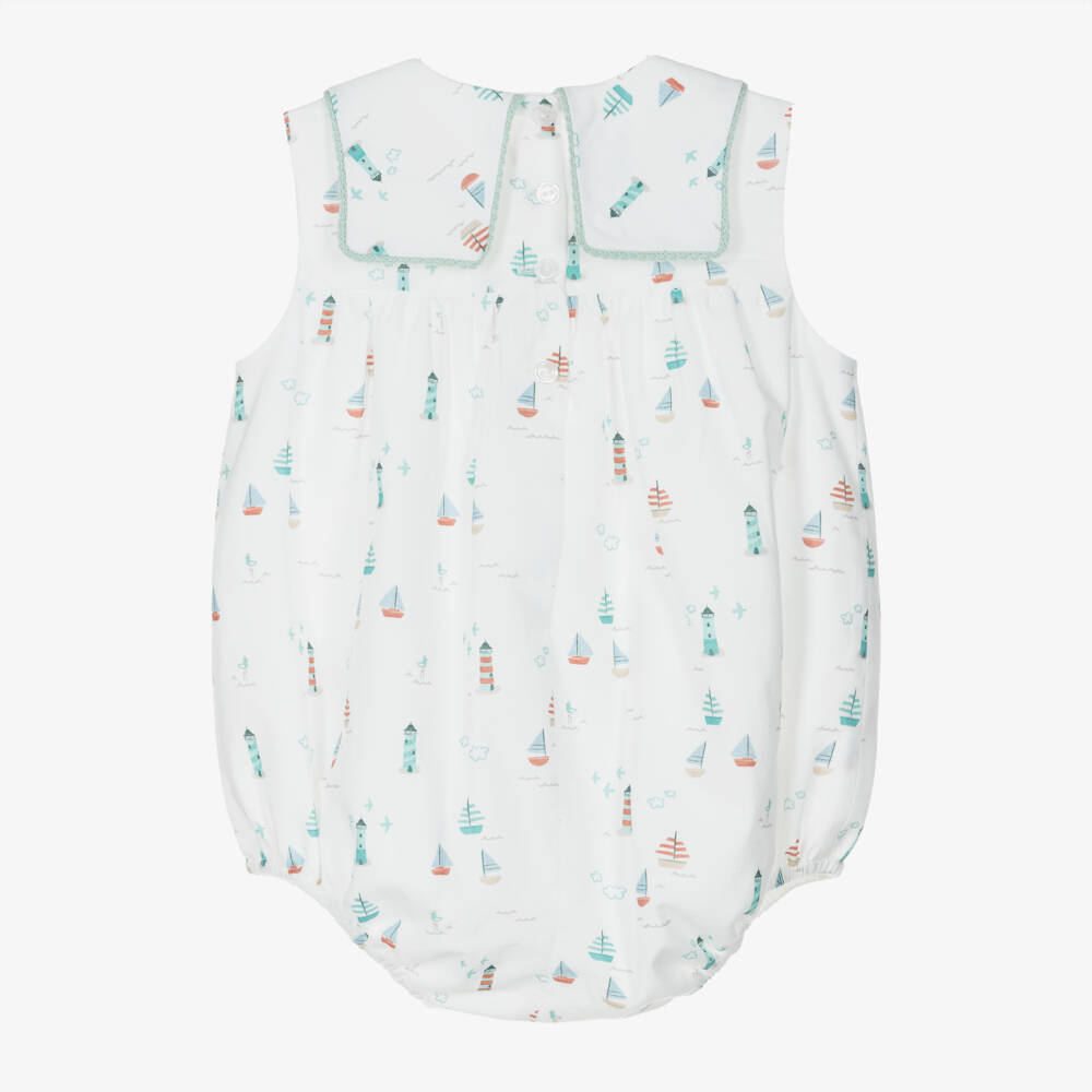 Artesanía Granlei-Baby Boys Ivory Cotton Shortie with Sailboat Print | Childrensalon