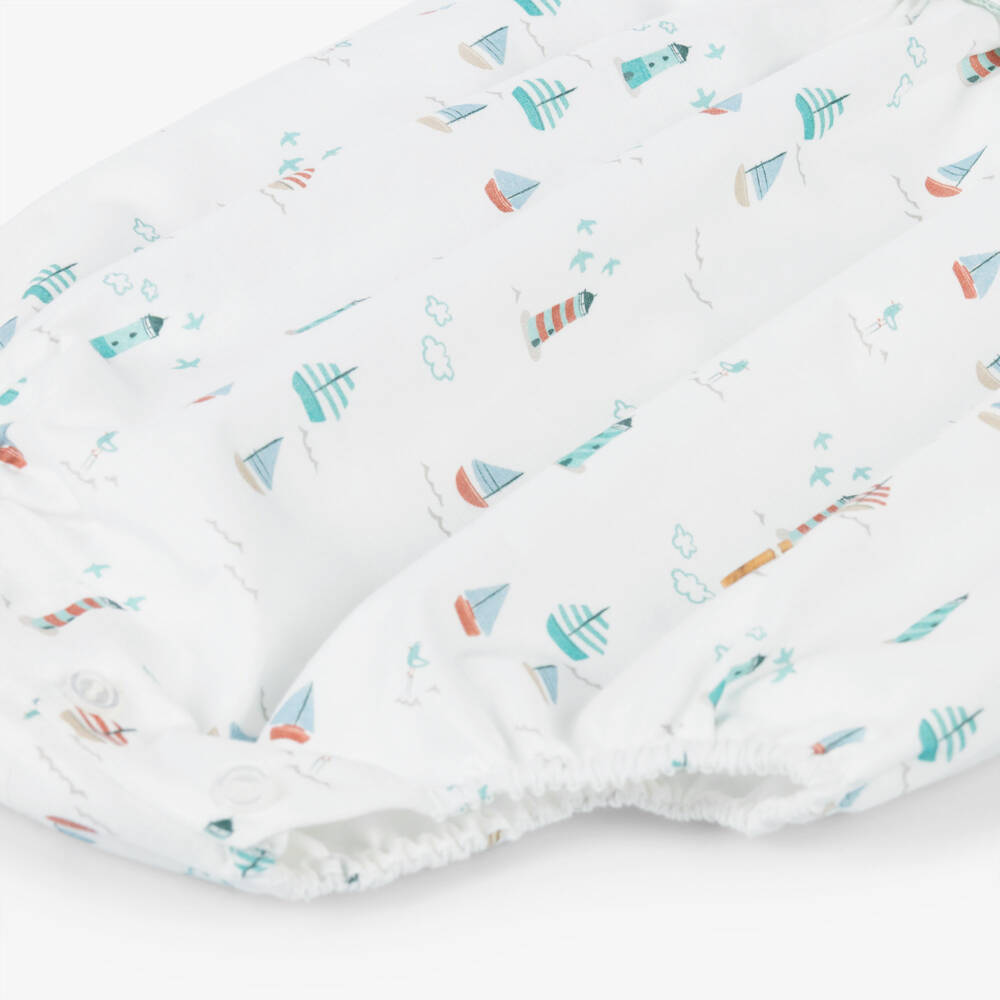 Artesanía Granlei-Baby Boys Ivory Cotton Shortie with Sailboat Print | Childrensalon