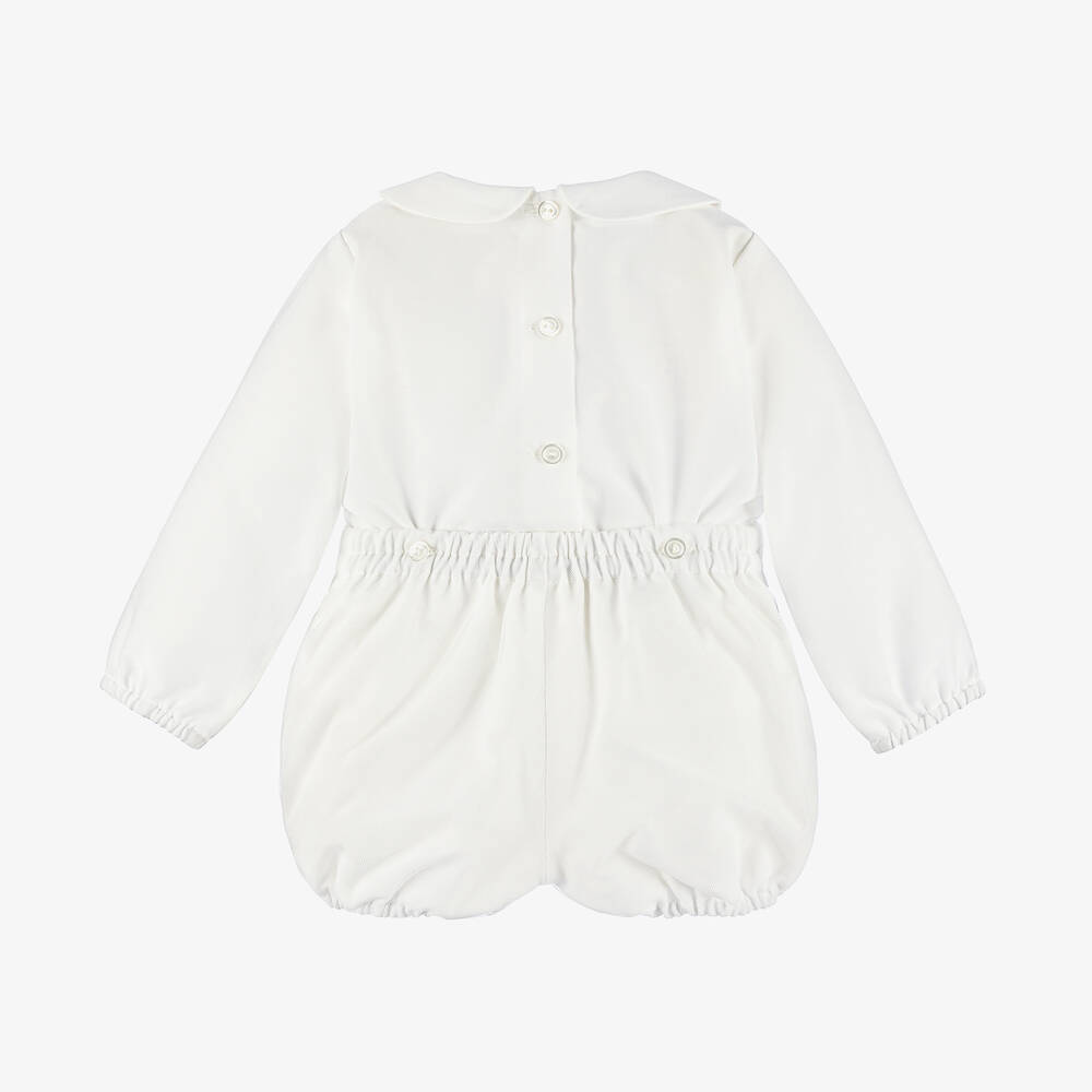 Artesanía Granlei-Baby Boys Ivory Cotton & Tulle Buster Suit | Childrensalon