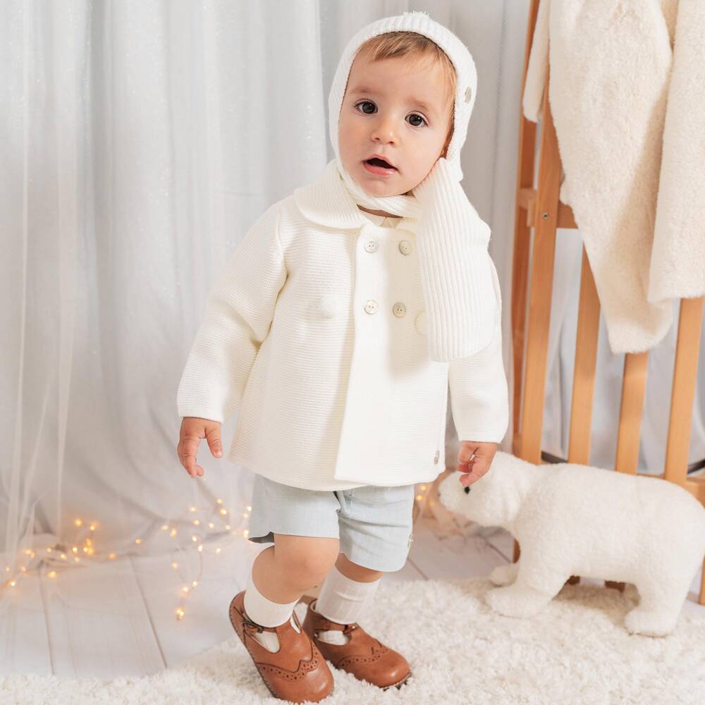 Artesanía Granlei-Baby Boys Ivory Knitted Coat & Hat Set | Childrensalon