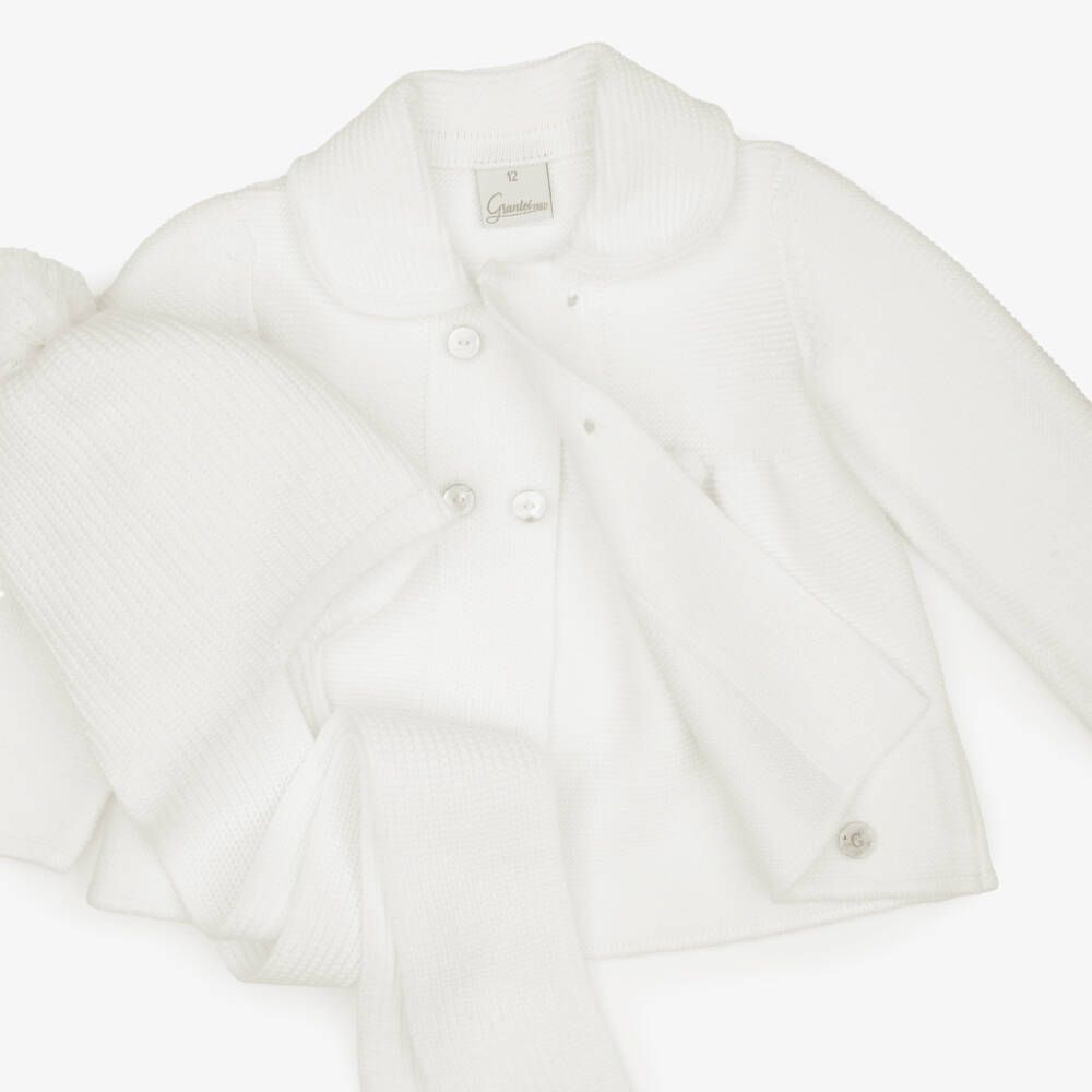 Artesanía Granlei-Baby Boys Ivory Knitted Coat & Hat Set | Childrensalon
