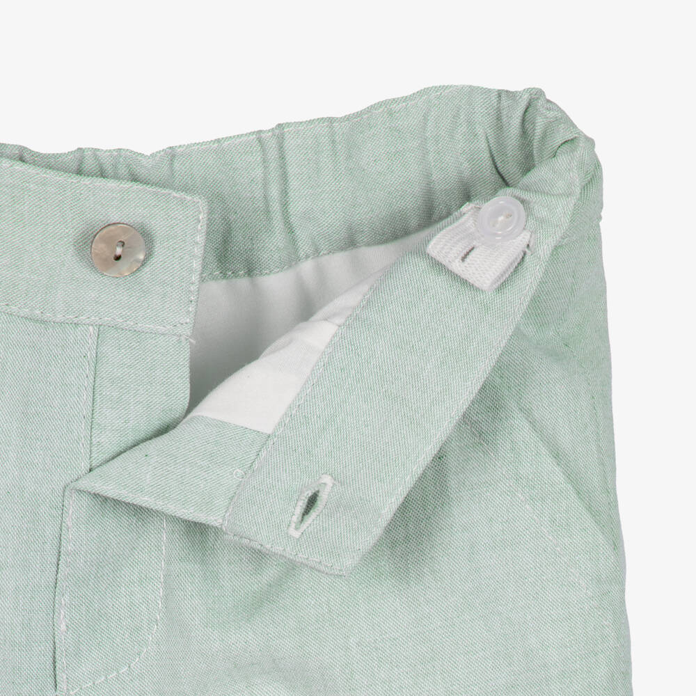 Artesanía Granlei-Baby Boys Ivory & Pale Green Cotton Shorts Set | Childrensalon