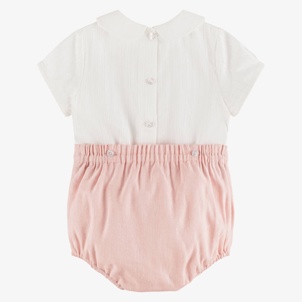 Artesanía Granlei-Baby Boys Ivory & Pink Buster Suit | Childrensalon