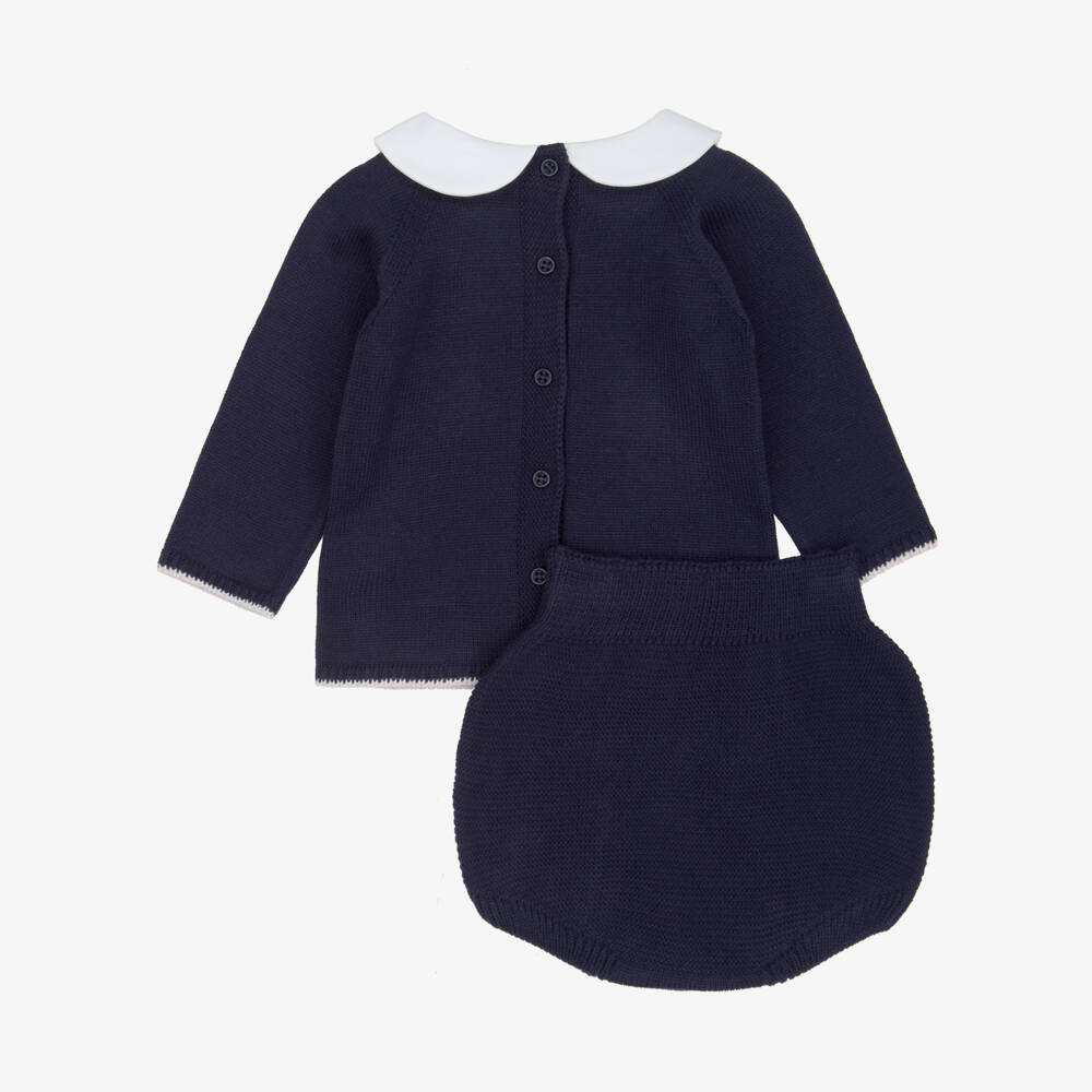 Artesanía Granlei-Baby Boys Navy Blue Knitted Shorts Set with Three Bears | Childrensalon