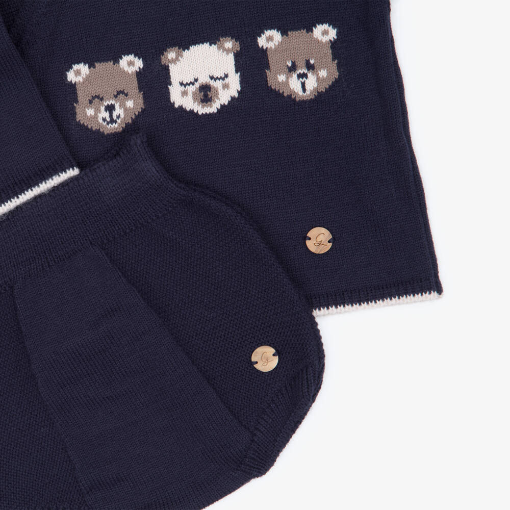 Artesanía Granlei-Baby Boys Navy Blue Knitted Shorts Set with Three Bears | Childrensalon