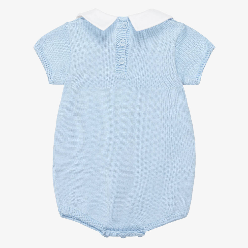Artesanía Granlei-Baby Boys Pale Blue Knit Shortie with White Collar | Childrensalon