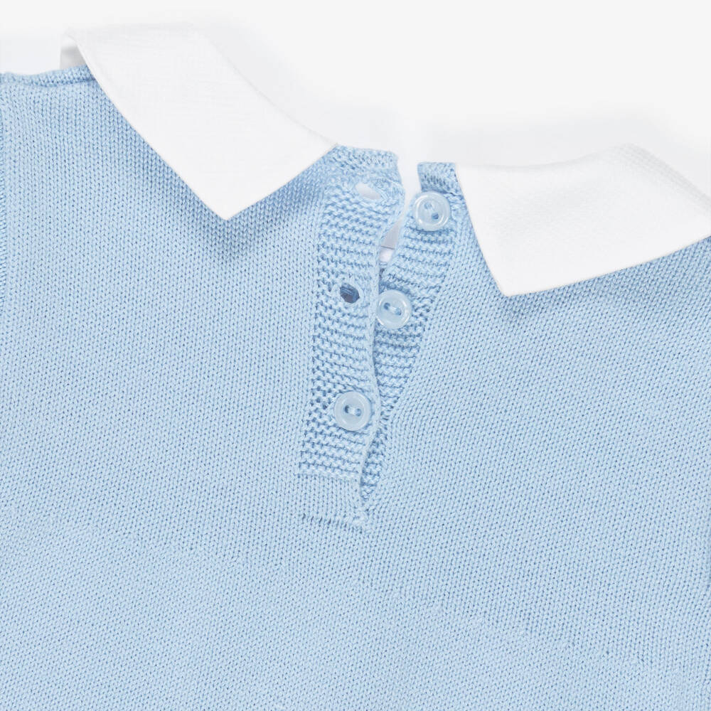 Artesanía Granlei-Baby Boys Pale Blue Knit Shortie with White Collar | Childrensalon