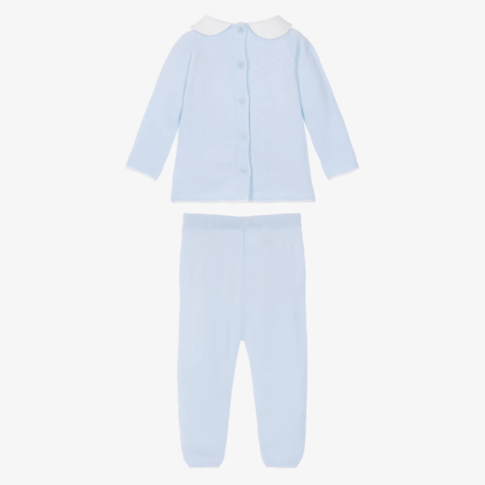 Artesanía Granlei-Baby Boys Pale Blue Knitted Trouser Set with Duck Motif | Childrensalon