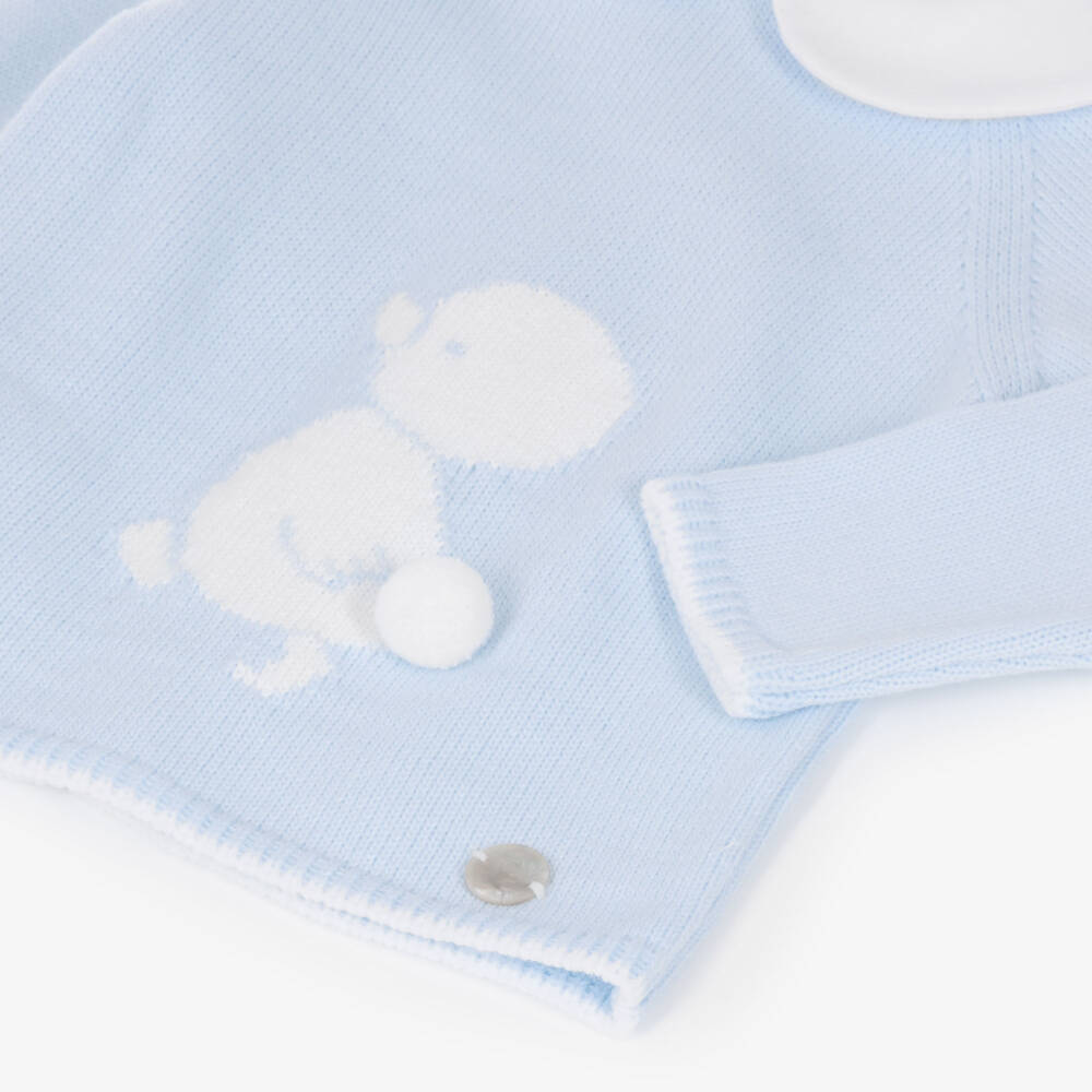 Artesanía Granlei-Baby Boys Pale Blue Knitted Trouser Set with Duck Motif | Childrensalon