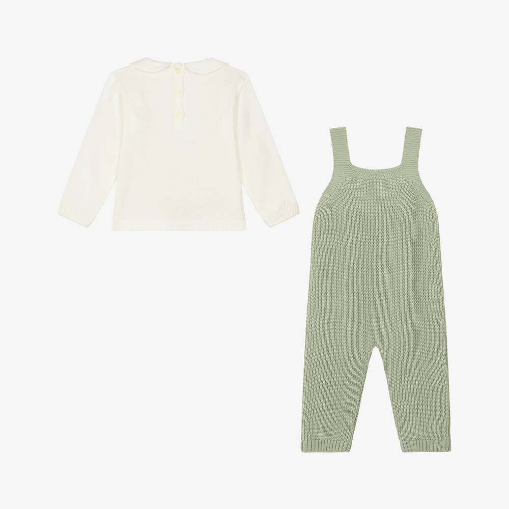 Artesanía Granlei-Baby Boys Pale Green Knitted Dungaree Set | Childrensalon