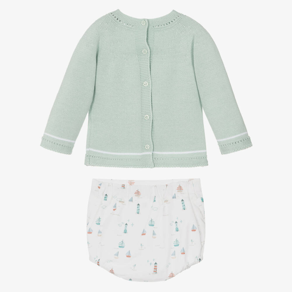 Artesanía Granlei-Baby Boys Pastel Green Shorts Set with Boat Motifs | Childrensalon