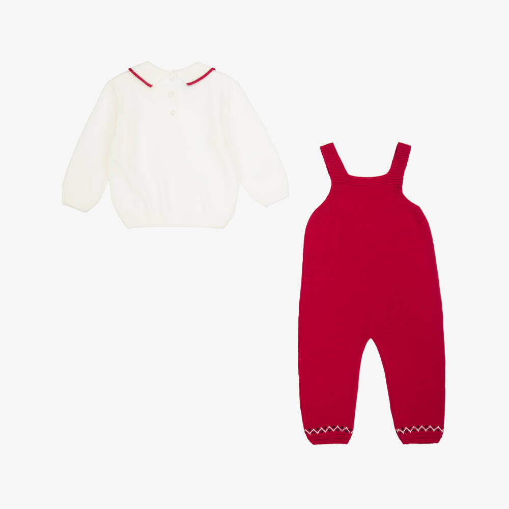 Artesanía Granlei-Baby Boys Red Nutcracker Knitted Dungaree Set | Childrensalon