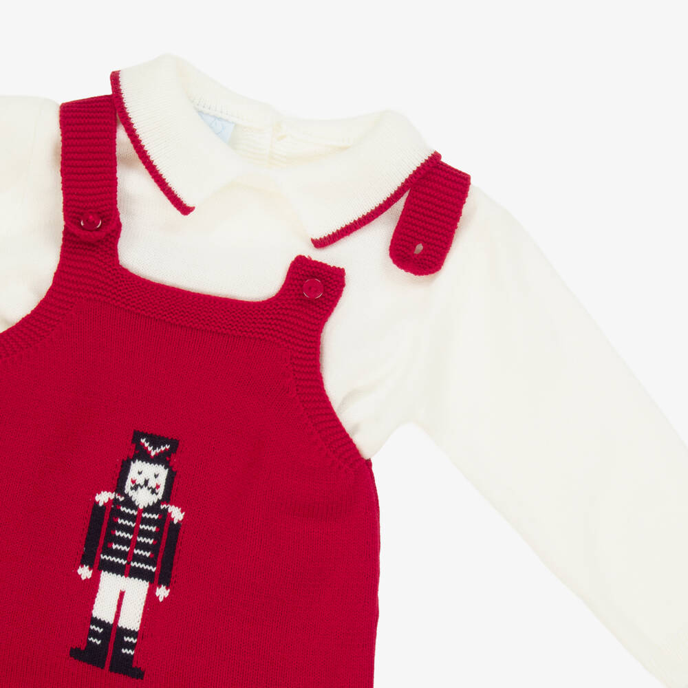 Artesanía Granlei-Baby Boys Red Nutcracker Knitted Dungaree Set | Childrensalon