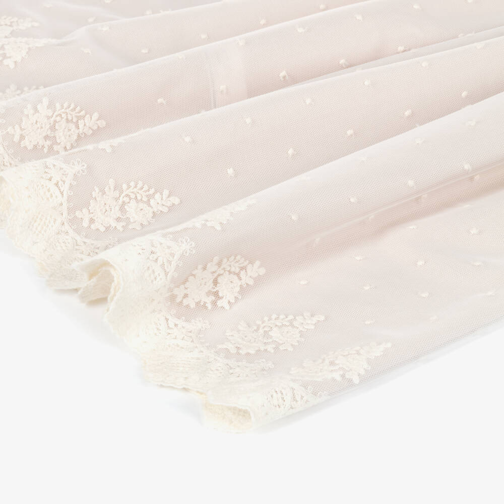 Artesanía Granlei-Baby Girls Beige Embroidered Tulle Ceremony Gown with Bonnet | Childrensalon