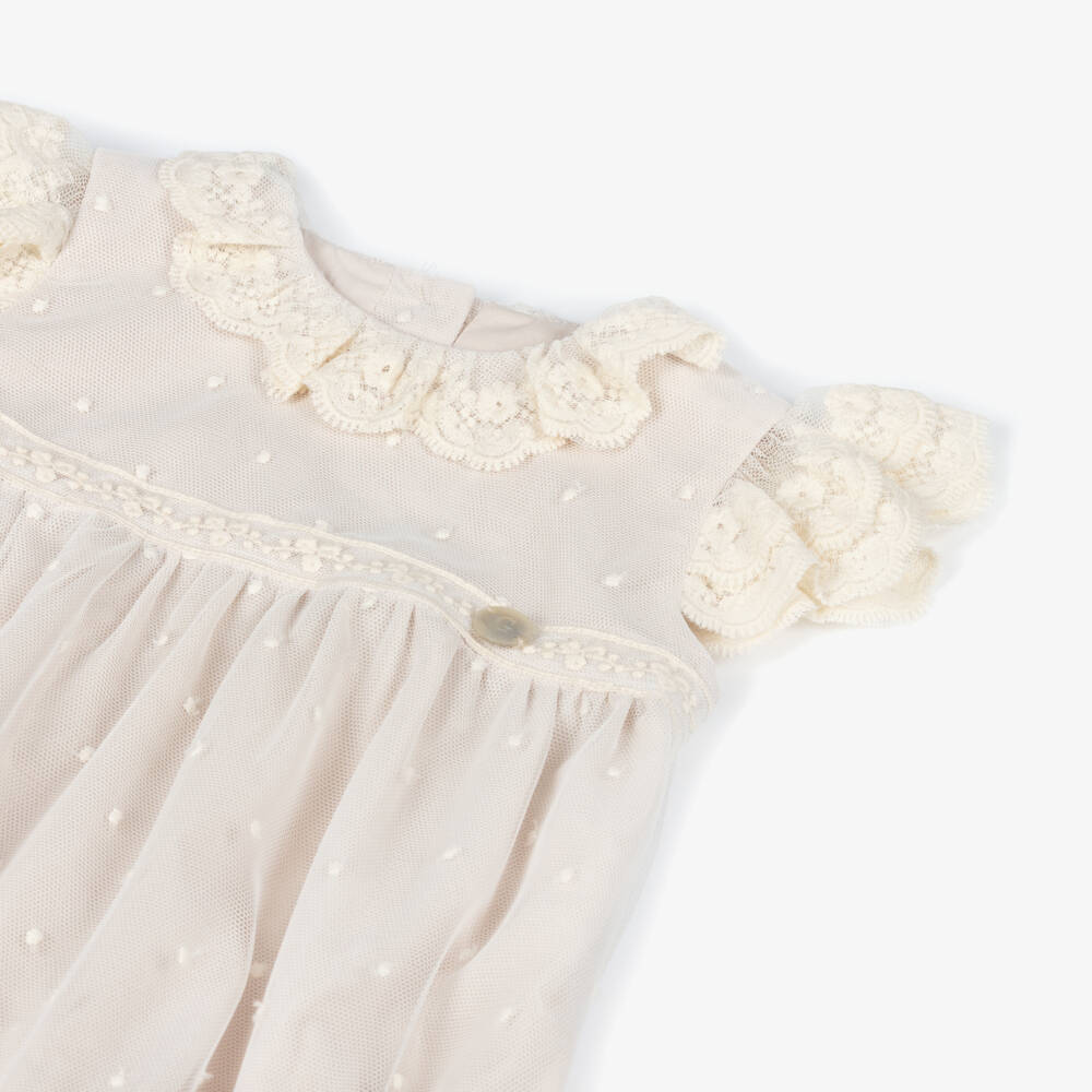 Artesanía Granlei-Baby Girls Beige Embroidered Tulle Shortie | Childrensalon